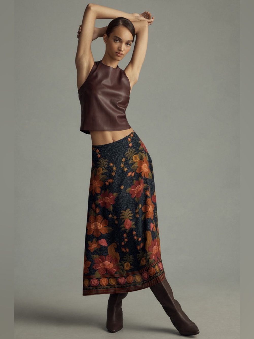 Farm Rio Satin Slip Midi Skirt